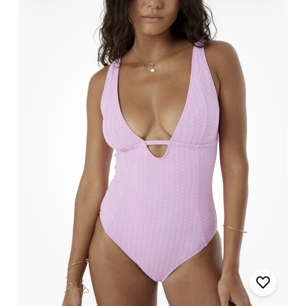 $106 Roxy Haleiwa Plunge Neckline One Piece Swimsuit Purple Small eap1026b - Picture 1 of 8
